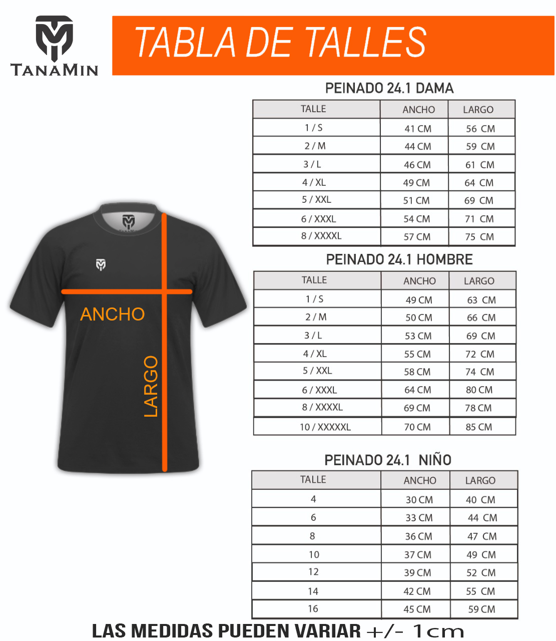 Guia talles remeras algodon